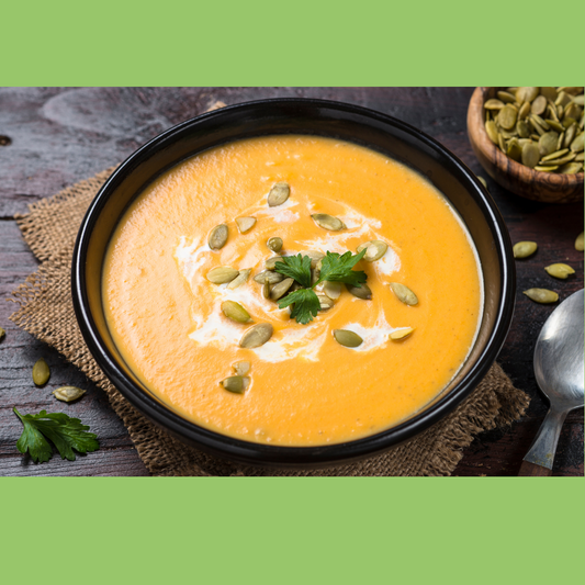 Organic sweet potato and pumpkin soup